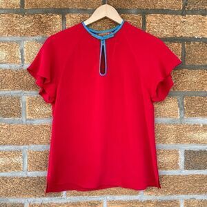 Shanghai Tang Silk red/blue blouse 8